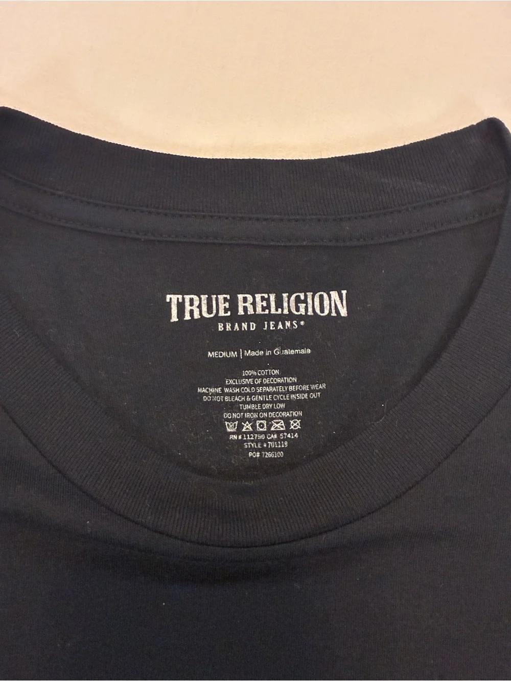 True Religion Black Tee with Red & White Globe Logo